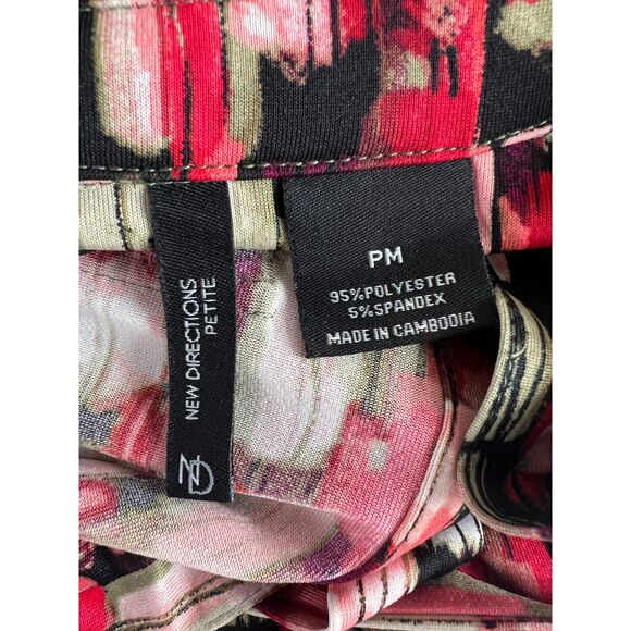 New Directions Shirt Dress Pink Red Black Green Print Tie Belt Women's Petite M - Picture 4 of 10